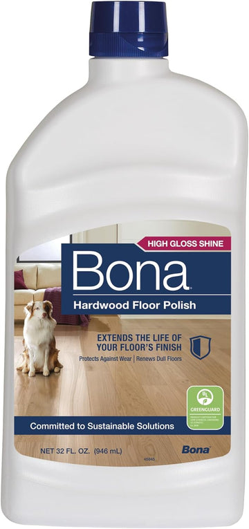 Bona Hardwood Floor Polish - 32 fl oz - High Gloss Shine - 32 oz covers 500sq ft of flooring - for use on Wood Floors
