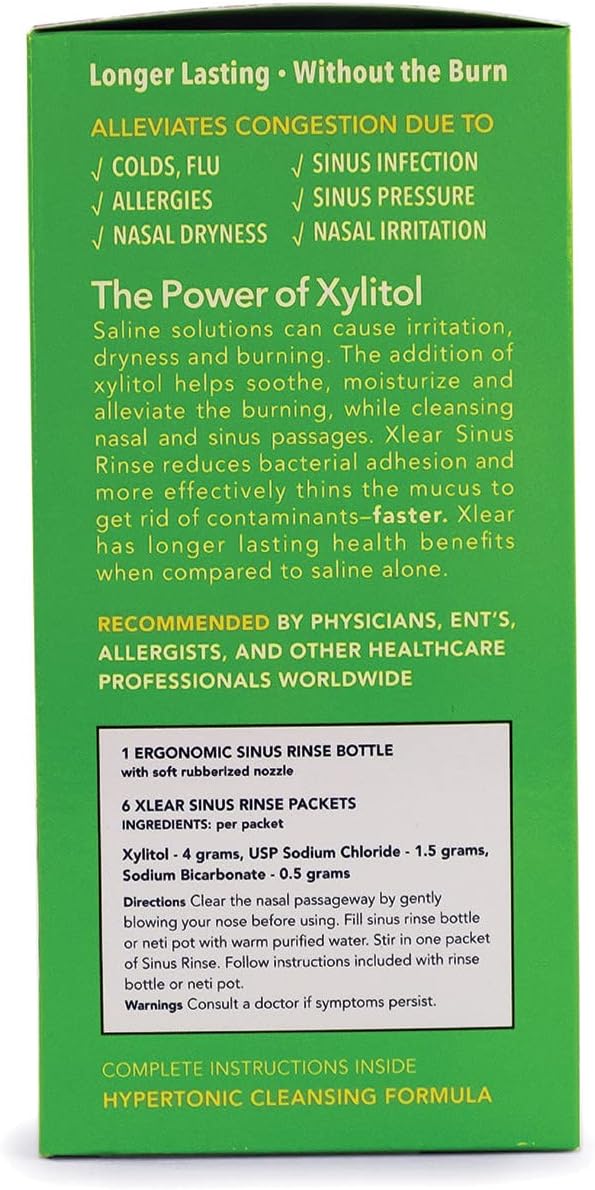 Xlear Nasal Rinse System with Xylitol, Natural Saline Neti Pot Sinus Rinse with Xylitol, Fast Sinus Pressure and Congestion Relief, 1 Rinse Bottle : Health & Household