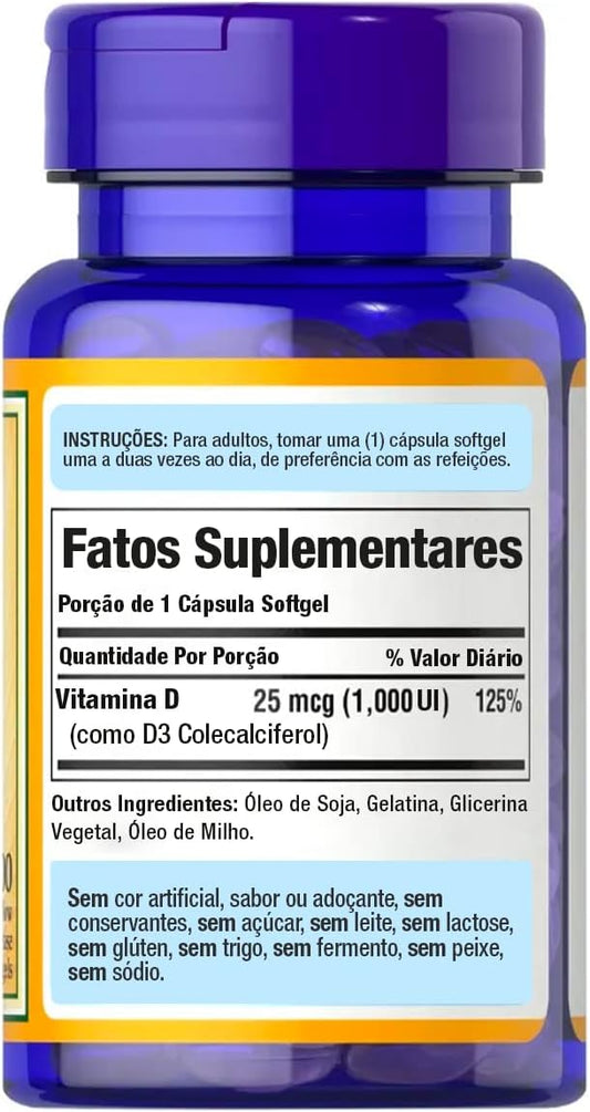 Puritan'S Pride Vitamin D3 1000 Iu Softgels, 100 Count