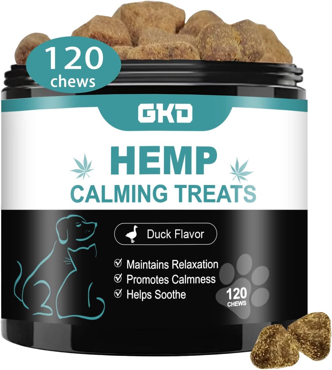 Hemp Calming Chews for Dogs, Dog Calming Treats Anxiety Relief 100% Golden Ratio of Natural Ingredients Calming Dog Treats, Aid with Separation, Barking, Stress Relief, Thunderstorms - Duck Flavor