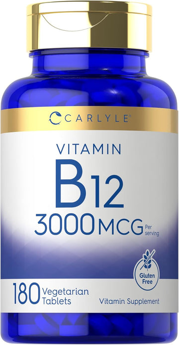 Carlyle Vitamin B-12 3000Mcg | 180 Tablets For Adults | Vegetarian, Non-Gmo & Gluten Free Supplement