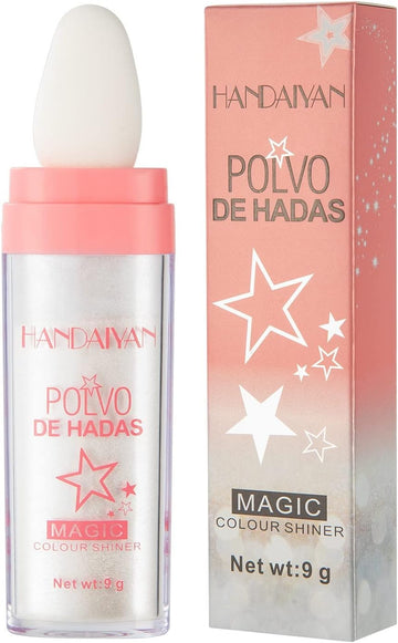 Highlight Patting Powder Facial High Light Blusher Sparkly Shimmer Natural High Gloss Powder For Face Body Hair Fairy High Light Patting Powder (White Moonbean)