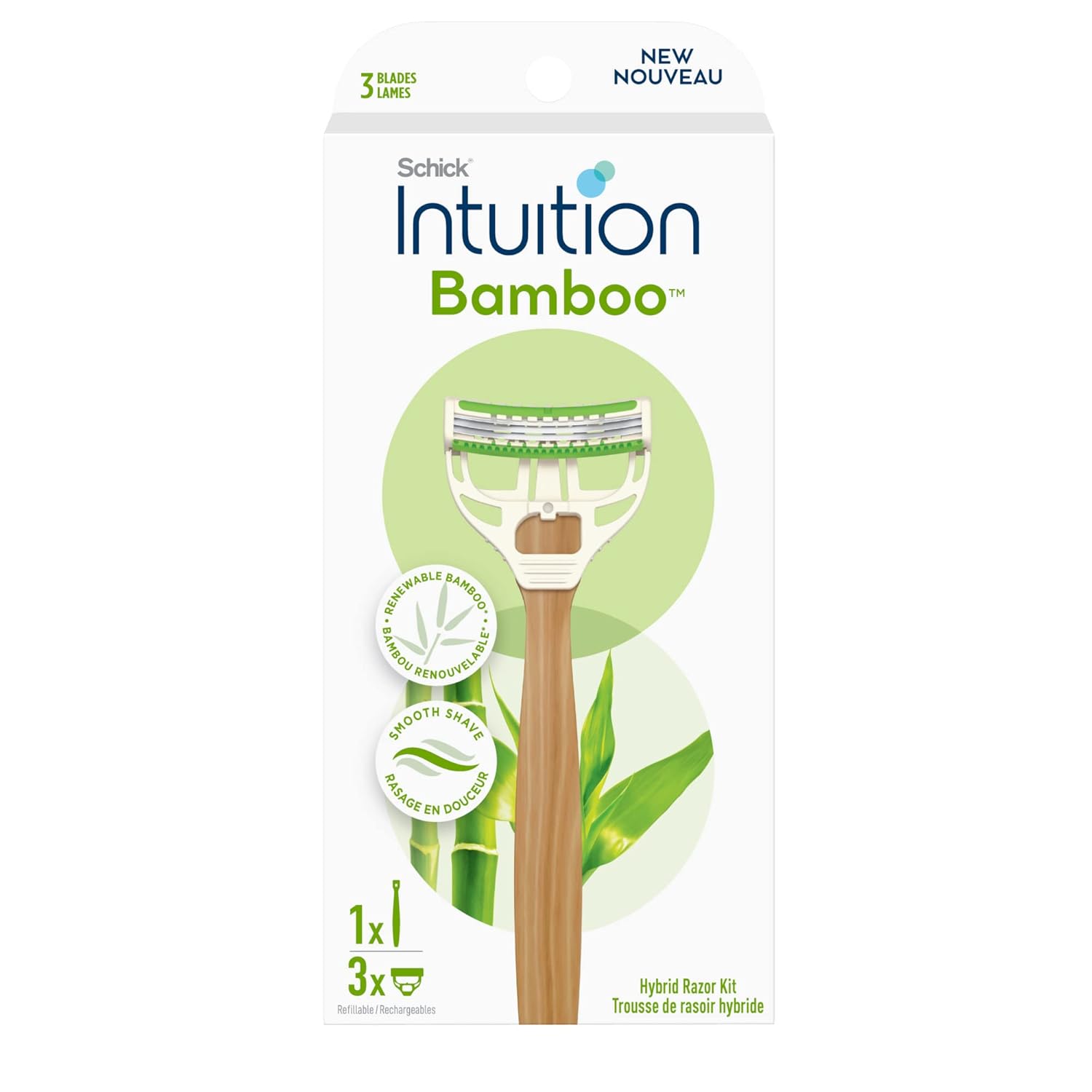 Schick Intuition Bamboo Disposable Razors For Women, 3Ct