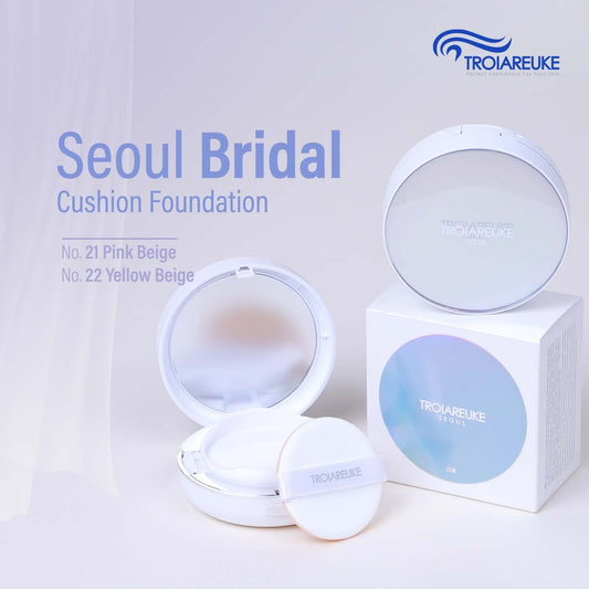 Troiareuke Seoul "Bridal" Cushion Foundation(#22, Yellow Beige), Korean Cushion Foundation, K-Beauty, Hydrating, Long-Lasting, Lightweight, Natural Finish, Anti-Aging, Moisture, Whitening, Spf 50+