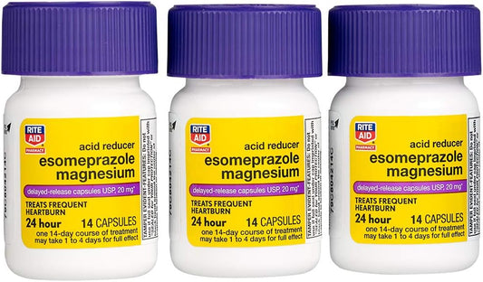 Rite Aid Acid Reducer Esomeprazole Magnesium, 20 Mg - 14 Capsules, 3 Pack, 42 Count Total | Heartburn Relief