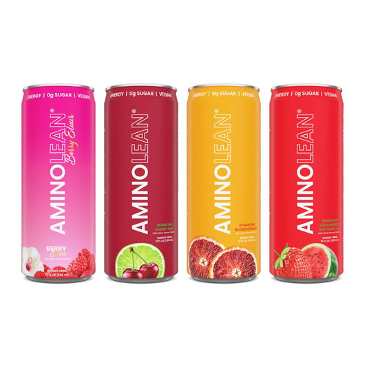 Aminolean Energy Drink – Sugar Free Amino Energy With Natural Caffeine & Vegan Amino Acids For No Jitters, Tingles, Or Crash, Variety, 12 Pack