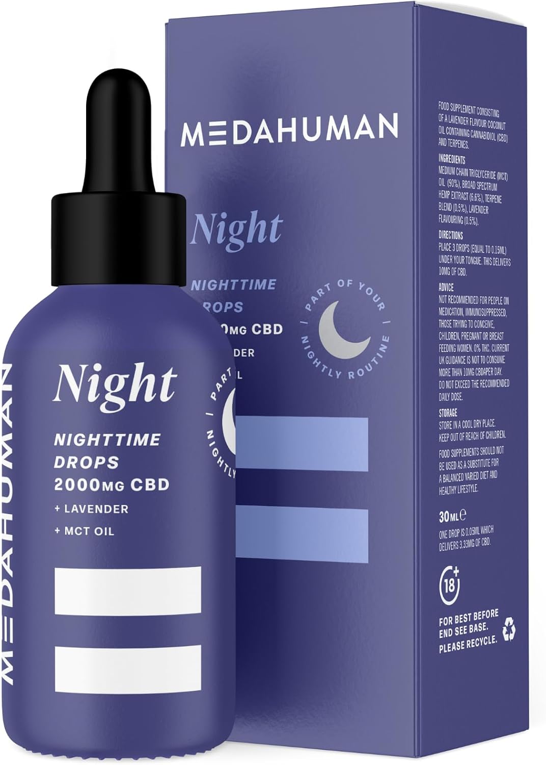 Medahuman Night Cbd Oil Superblend With 2000Mg Cbd, Mct Oil & Lavender, Sleep Drops To Help Soothe & Reduce Tension, 30Ml