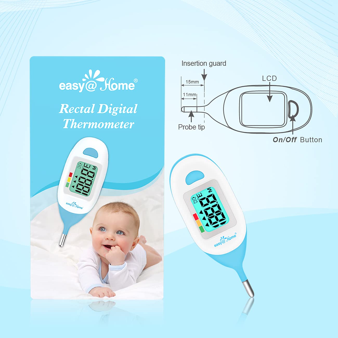 Baby Rectal Thermometer with Fever Indicator - Easy@Home Infant Digital Thermometer with LCD Display Reading Body Temperature-Baby Item with Accurate Fast Reading EMT-027 : Health & Household