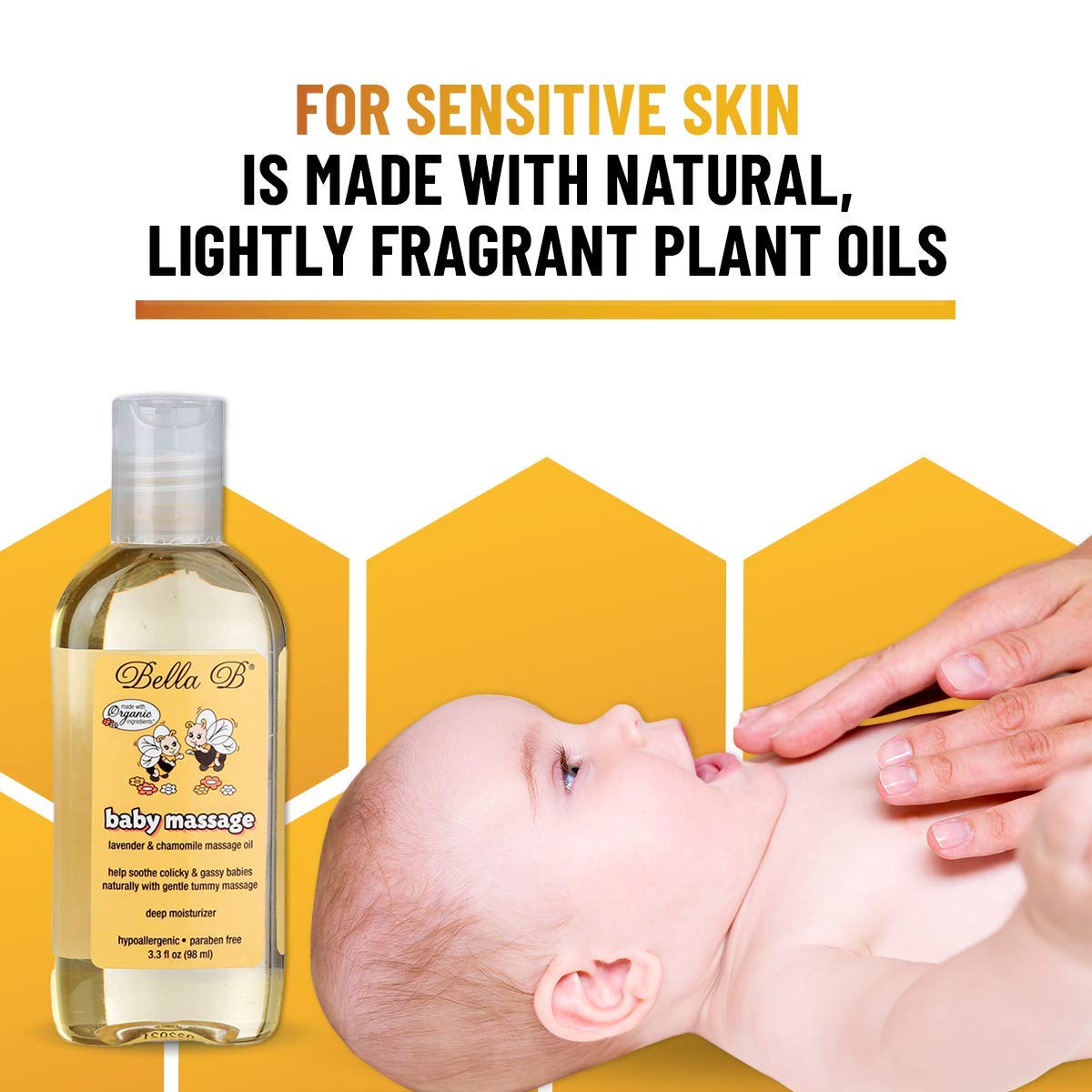 BELLA B Baby Massage Oil 3.3 oz - Baby Oil Organic - Infant Massage Oil Baby - Baby Massage Oil Organic - Organic Baby Oil Lavender - Lavender Baby Oil - Massage Oil Organic for Infants : Bella Bee Massage Oil : Baby