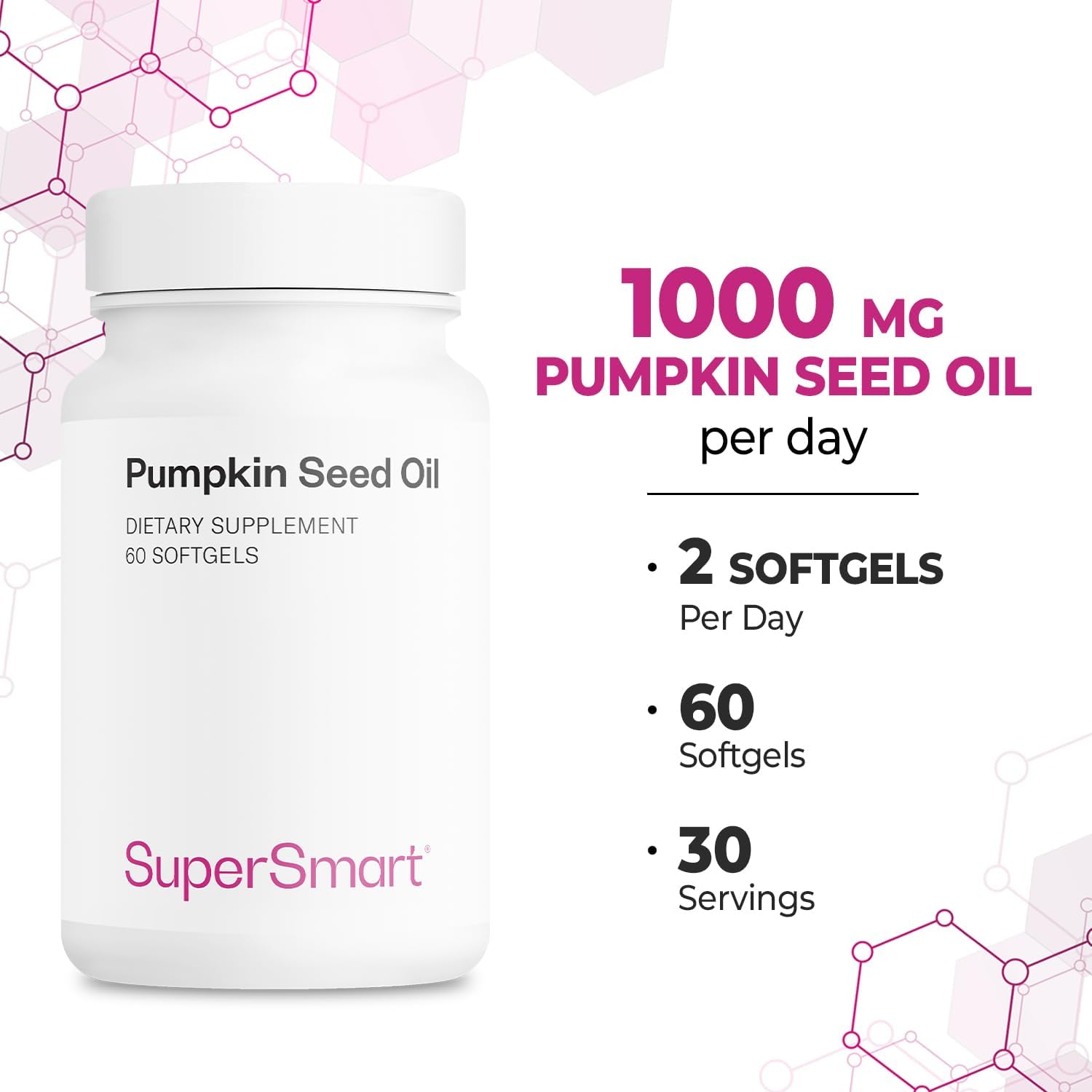 Supersmart - Pumpkin Seed Oil Supplement 1000Mg Per Day (+ Vitamin E) - Pumpkin Seed Oil For Hair Growth | Non-Gmo & Gluten Free - 60 Softgels : Health & Household