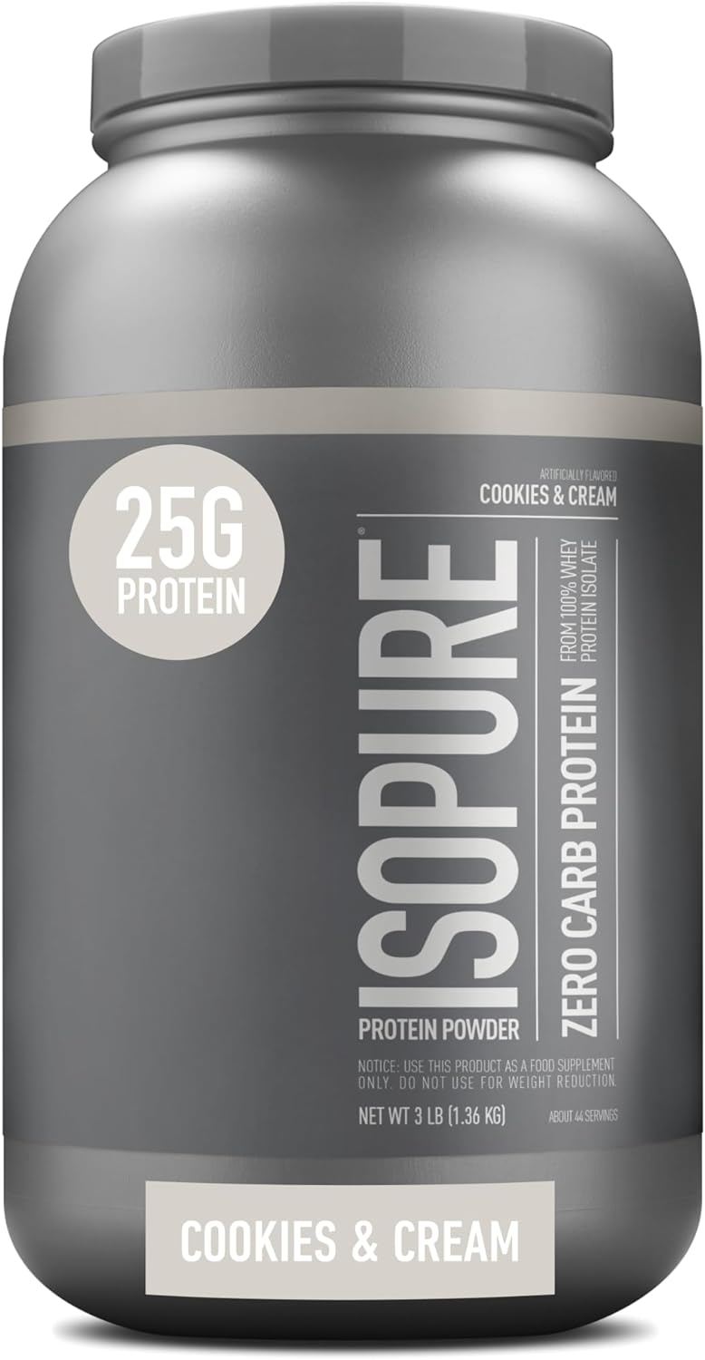 Isopure Protein Powder, Zero Carb Whey Isolate with Vitamin C & Zinc for Immune Support, 25g Protein, Keto Friendly, Cookies & Cream, 44 Servings, 3 Pounds (Packaging May Vary)