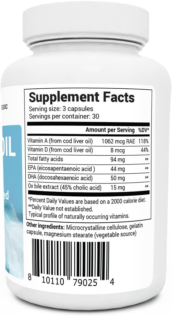 Dr. Berg Cod Liver Oil Capsules from Wild Caught Cod - No Smells or Bad Aftertaste - Rich in Omega-3 Fatty Acids (DHA & EPA), Vitamins A & D - Gluten-Free & Non-GMO Supplement - 90 Capsules