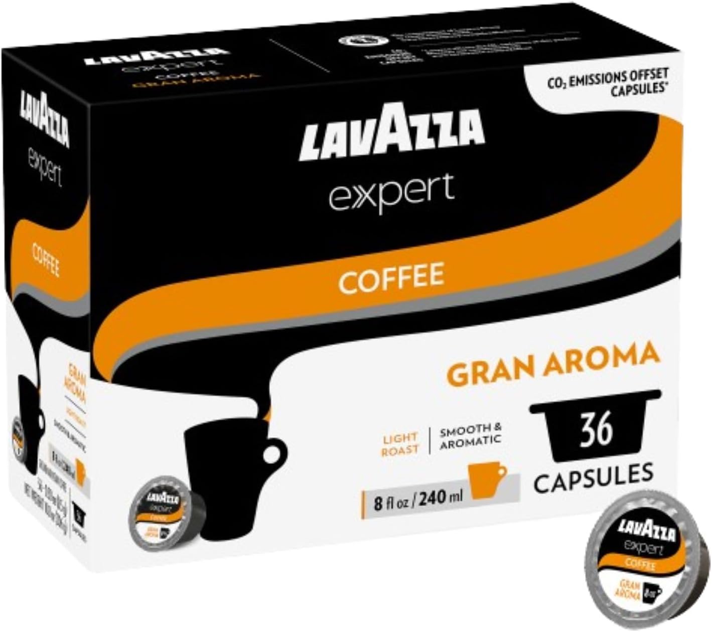 Lavazza Expert Gran Aroma Coffee Capsules, Sweet Taste, Light Roast, Intensity 4 out 10, notes of floral and fruit, Aromatic blend, Coffee Preparation, Blended and Roasted in Italy, (36 Capsules)