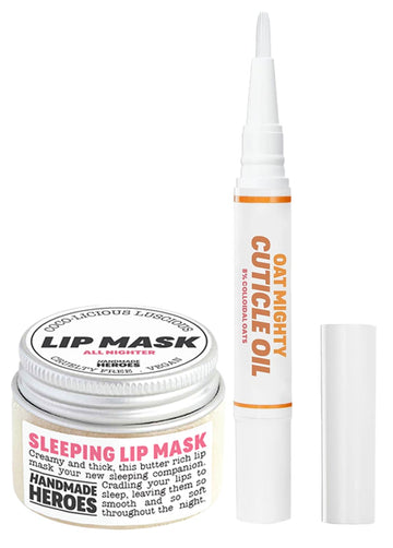 Save 15% - Handmade Heroes Lip Mask and Cuticle Oil Bundle - Clean Sustainable Skincare Lip Treatment and Nail Care