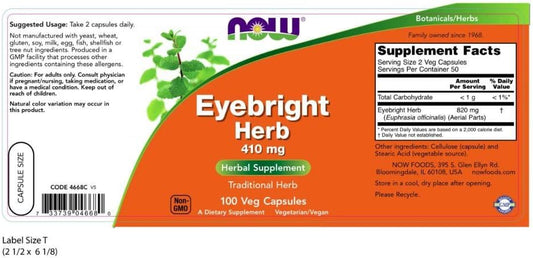 NOW Supplements, Eyebright Herb (Euphrasia officinalis) 410 mg, Herbal Supplement, 100 Veg Capsules : Health & Household