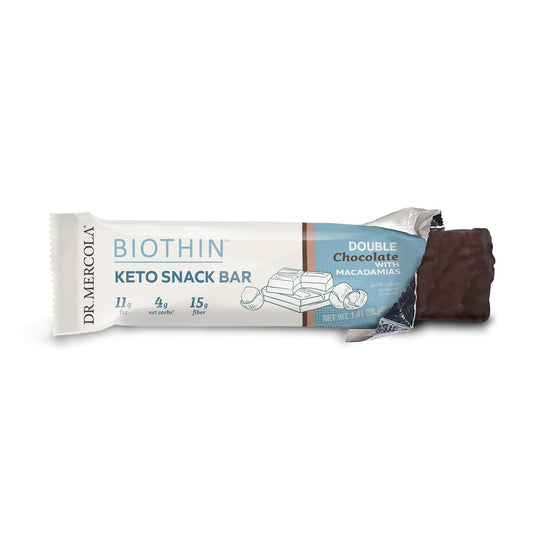 Dr. Mercola, Biothin Keto Snack Bars, Double Chocolate 1 box (12 Bars), Chocolate Coated Ketogenic Nutrition Bars, non GMO, Soy Free, Gluten Free