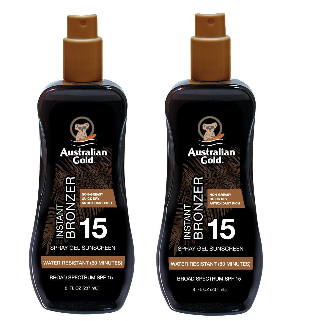 Australian Gold Spray Gel Sunscreen With Instant Bronzer Spf - 4, 8 Ounce | Moisturize & Hydrate Skin | Broad Spectrum | Water Resistant | Non-Greasy | Oxybenzone Free | Cruelty Free