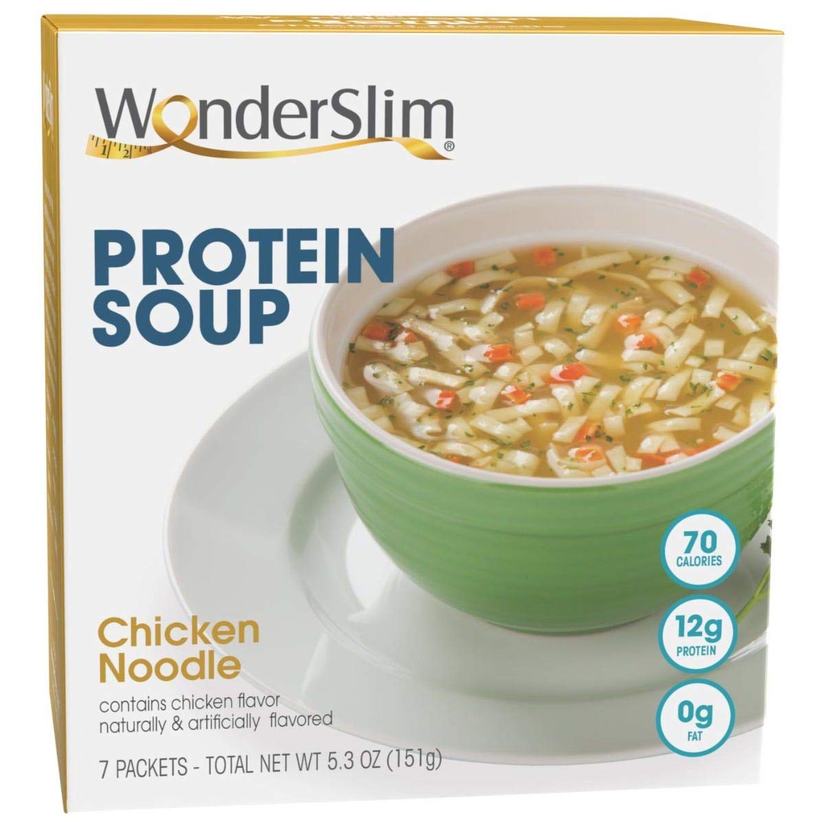 Wonderslim Protein Soup, Chicken Noodle, 70 Calories, 12G Protein, No Fat, Low Carb (7Ct)