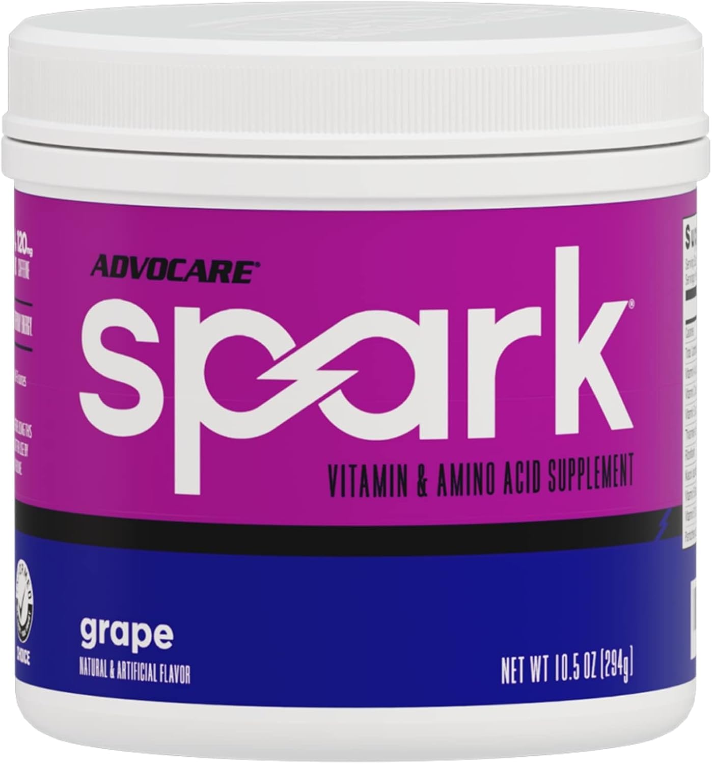 Advocare Spark Vitamin & Amino Acid Supplement - Focus & Energy Drink Powder Mix With Vitamin A, B-6, C & E - Also Includes L-Carnitine & L-Tyrosine - Grape - 10.5 Oz