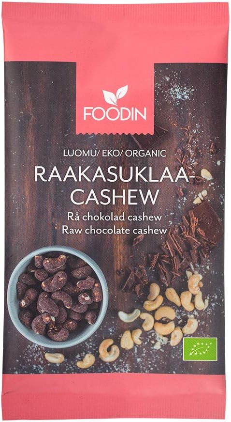 Foodin Organic Raw Chocolate Coated Cashews 60G X 8 – Vegan, Gluten-Free, Handcrafted Vegan Chocolate Nut Snack