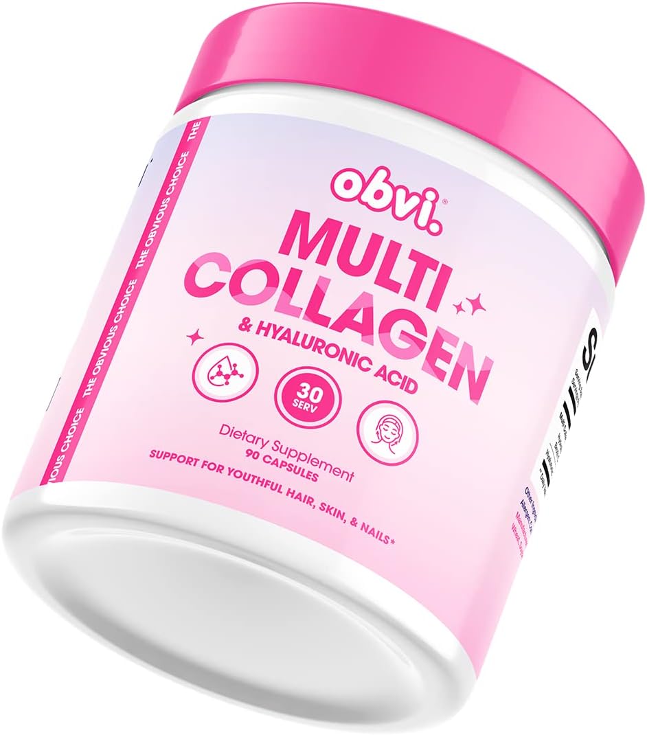 Obvi Multi Collagen Supplement With Hyaluronic Acid | Skin Care, Hair, Nail, Joint Support For Women, Gut Health | Hydrolyzed Protein Type I, Ii, Iii, V, X | 30 Capsules, 30 Servings
