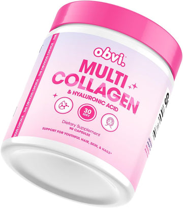 Obvi Multi Collagen Supplement With Hyaluronic Acid | Skin Care, Hair, Nail, Joint Support For Women, Gut Health | Hydrolyzed Protein Type I, Ii, Iii, V, X | 30 Capsules, 30 Servings