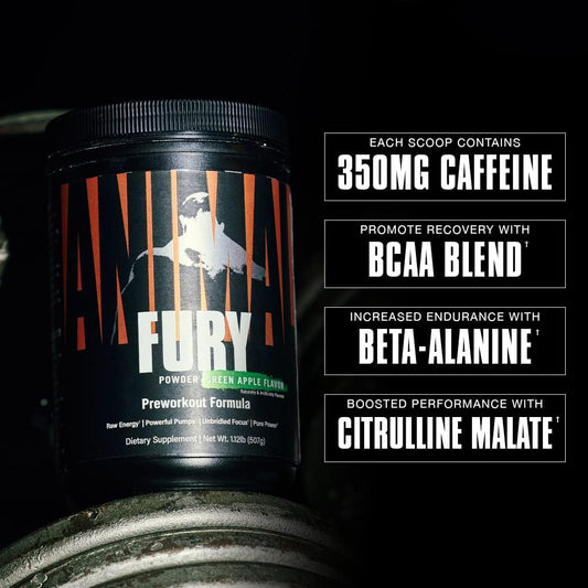 Animal Fury Pre Workout Powder Supplement for Energy and Focus 5g BCAA