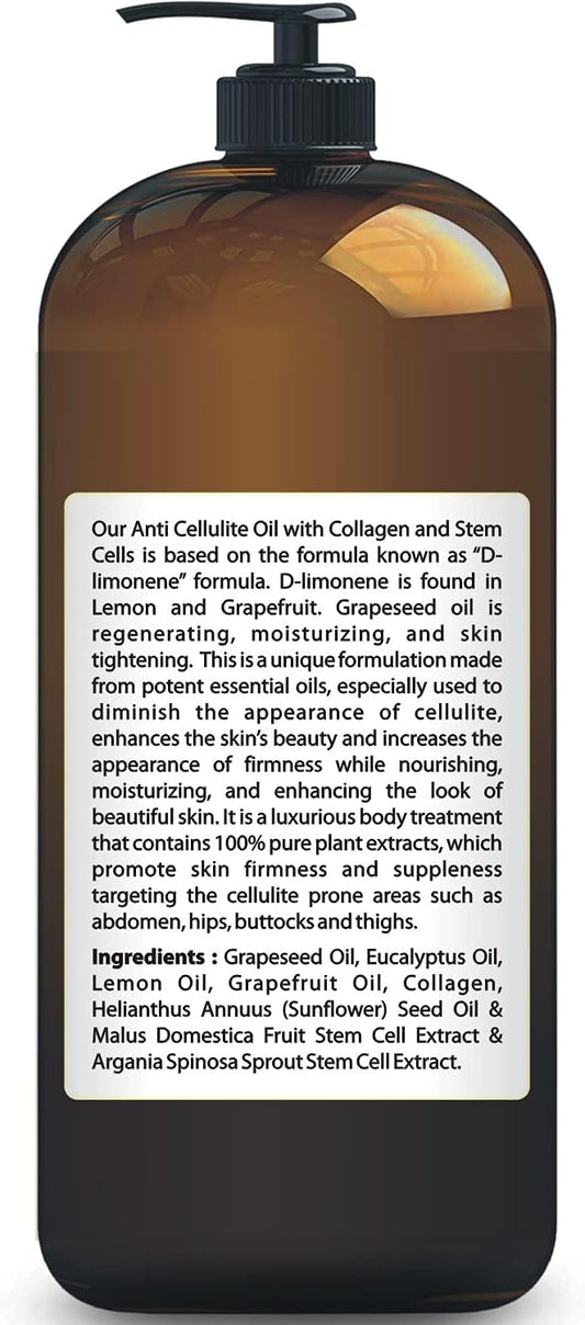 Anti Cellulite Massage Oil - Infused w/Collagen & Stem Cell - 100% Nat