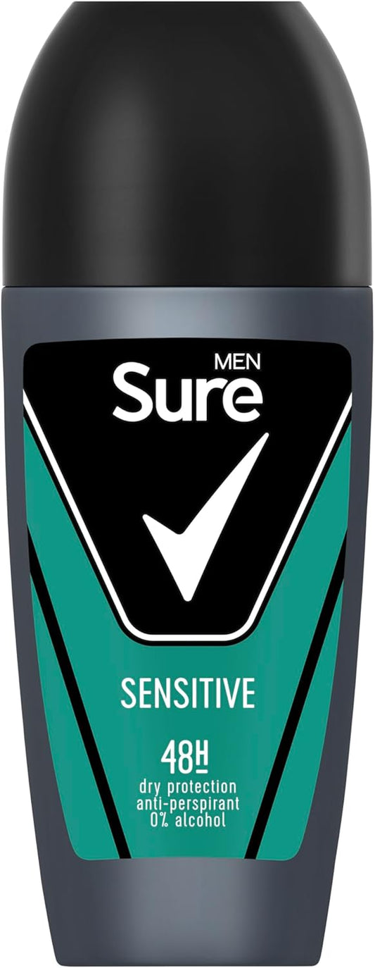 Sure Men Sensitive Anti-Perspirant Roll On Men'S Deodorant With Motionsense Technology For 48 Hour Protection Against Sweat And Odour 6X 50 Ml