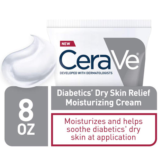 Cerave Moisturizing Cream For Diabetics’ Dry Skin | Urea Cream With Bilberry For Face And Body | Fragrance Free & Paraben Free | 8 Ounce