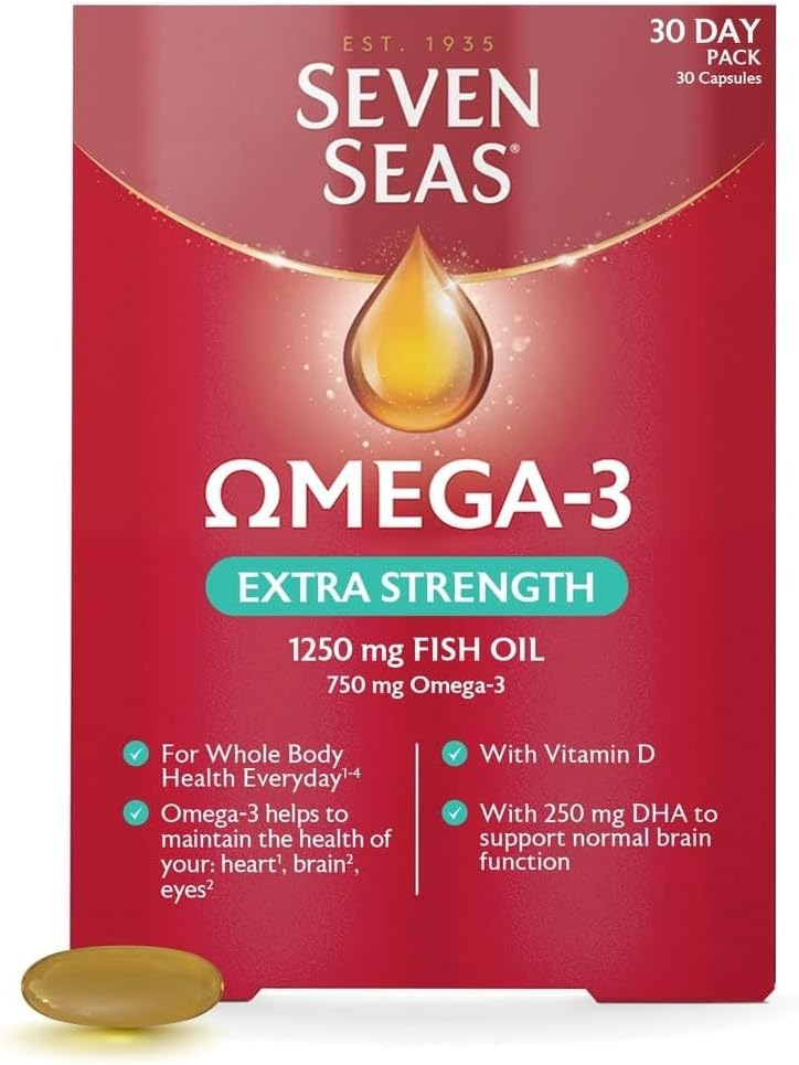 Seven Seas Omega-3 Fish Oil Extra Strength, One-A-Day, Vitamin D, 1250 Mg Fish Oil, 750 Mg Omega-3 + 250 Mg, 30 High Strength Tablets