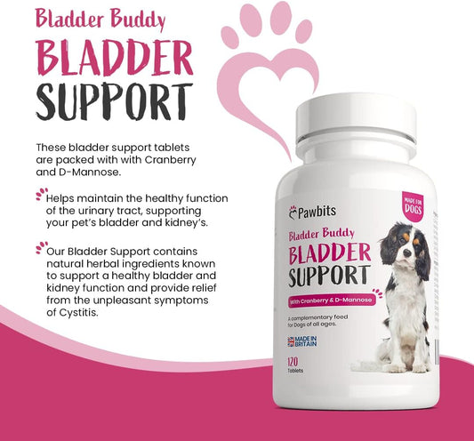 Pawbits 120 Bladder Buddy Support Tablets for Dogs - Dog UTI treatment Food Supplements with Cranberry and D-Mannose to Support Kidney & Urinary Health?PB-BLADDERSUPPORT-120