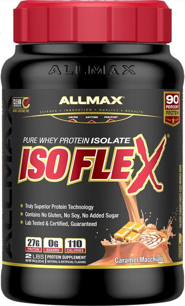 ALLMAX ISOFLEX Whey Protein Isolate, Caramel Macchiato - 2 lb - 27 Gra