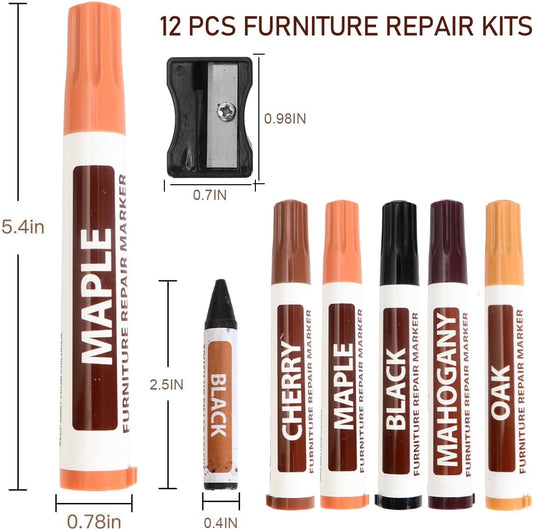 Frniture Markers Touch Up 17 Piece Wood Floor Scratch Repair Kit Wood Markers and Wax Sticks with Sharpener Kits for Stains Scratches