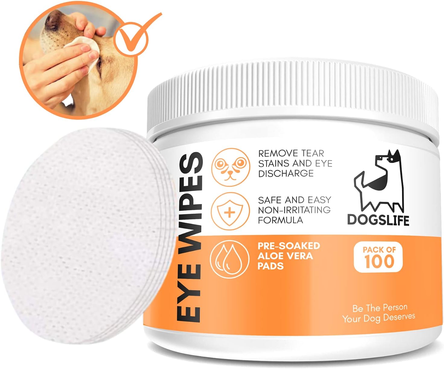 Dog Eye Wipes | Safe & Easy Cleaning Eye Wipes For Dogs | Remove Tear Stains, Dog Eye Crust & Eye Discharge | Pack Of 100 | Soothing Aloe Vera Formula!?DG03