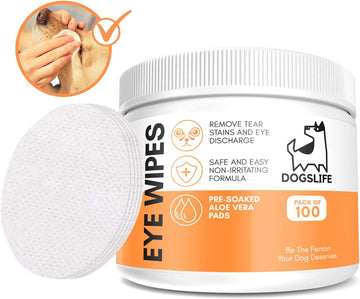Dog Eye Wipes | Safe & Easy Cleaning Eye Wipes For Dogs | Remove Tear Stains, Dog Eye Crust & Eye Discharge | Pack Of 100 | Soothing Aloe Vera Formula!?DG03