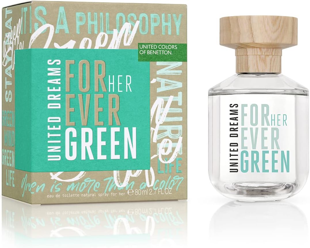 Benetton - Forever Green Her From United Dreams, Eau De Toilette For Women - Long Lasting - Fresh, Femenine And Casual Fragance - Floral And Citrus Noets - Ideal For Day Wear - 80 Ml