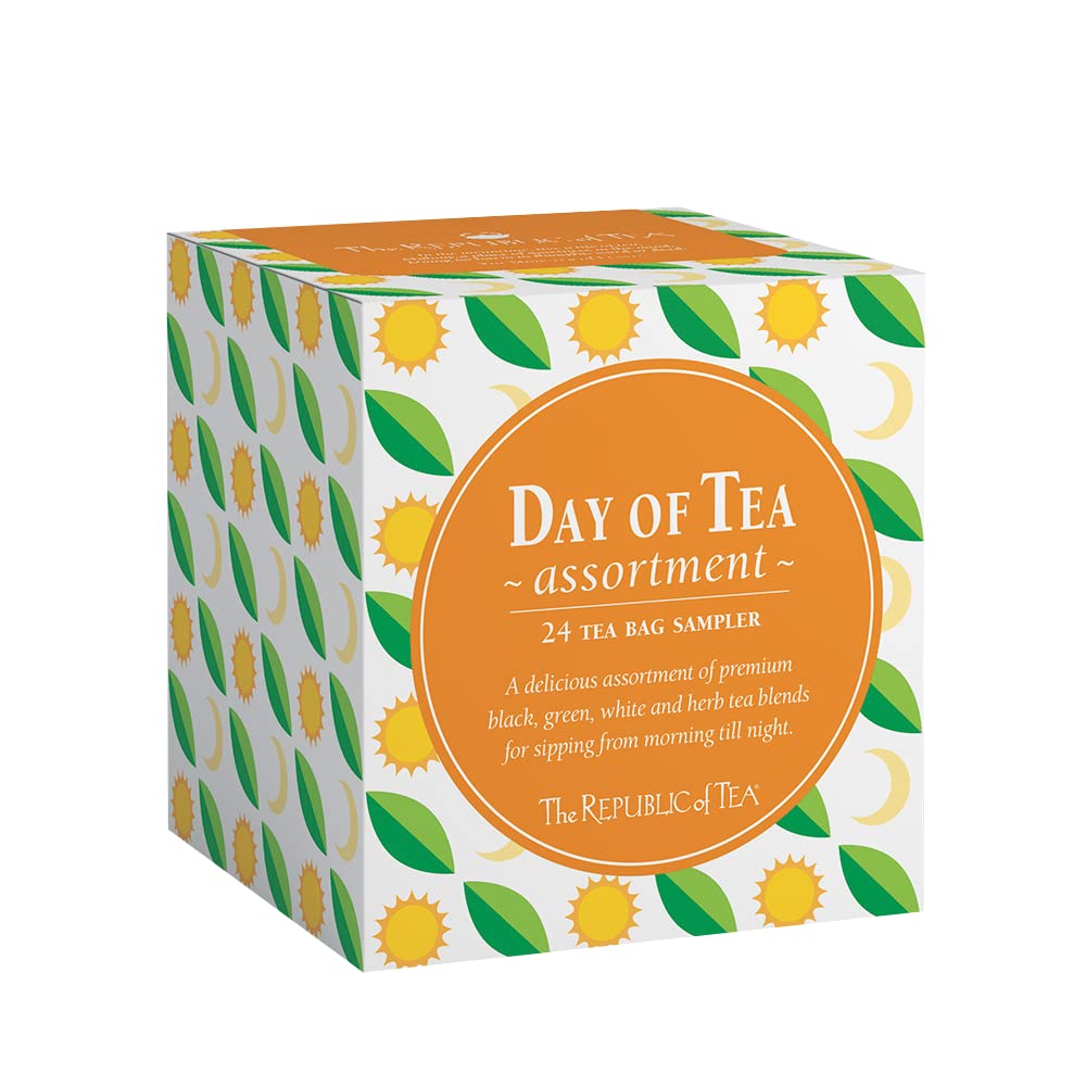 The Republic Of Tea – Day Of Tea Assortment Sampler, 24 Individually Wrapped Tea Bags, Black Tea, Green Tea, Herbal Tea