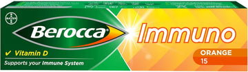 Berocca Immuno Effervescent Tablets - Including Vitamin D, C, A, B6, B9, B12, Selenium, Zinc And Iron - Multivitamin Immune System Support For Men & Women - 11 Vitamins And Minerals - 15 Tablets