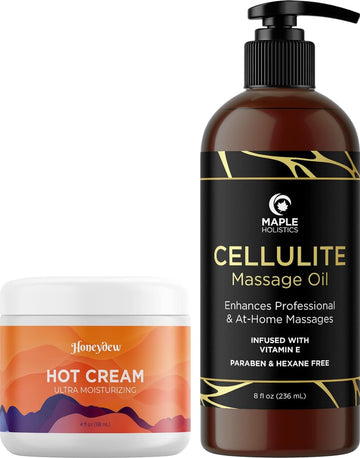 Anti Cellulite Massage Oil and Cream - Skin Firming Hot Cream and Cellulite Oil for Men and Women with Essential Oils - Advanced Massage Oil and Cellulite Cream for Thighs and Butt Fast Acting Formula
