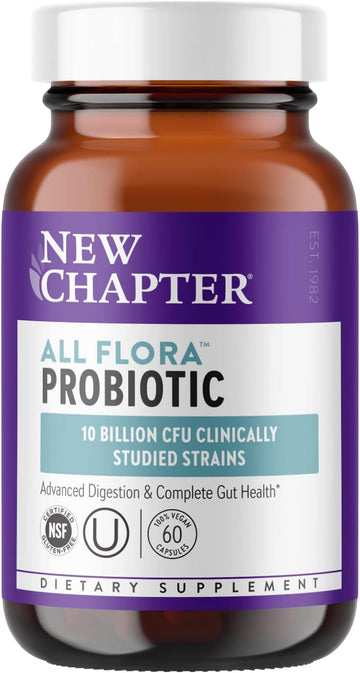 New Chapter Probiotic All-ora - 60 ct (2 Month Supply) for Advanced Immune Support with Prebiotics + Postbiotics for Women and Men + Saccharomyces Boulardii + 100% Vegan + Non-GMO + Shelf Stable