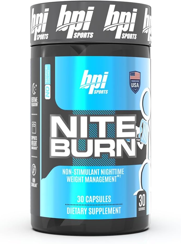 BPI Sports Nite burn ? Nighttime Fat Burner & Sleep Support ? Keto-Friendly ? Weight Loss, Burn Fat, Relaxation, Boost Metabolism ? 30 servings ? 640mg, Capsule