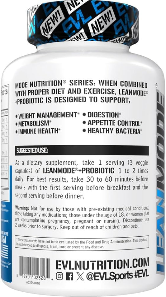 Evlution Nutrition Leanmode + Probiotic, Advanced Probiotic Capsule Supplement, 15 Billion Cfus Per Serving, Digestive Support & Gut Health (40 Servings)