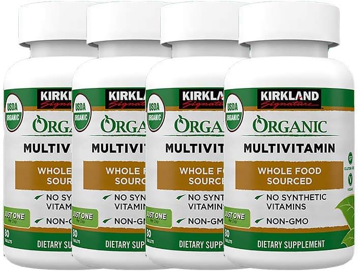 Kirkland Signature USDA Organic Multivitamin, 80 Coated Tablets (Pack of 4)