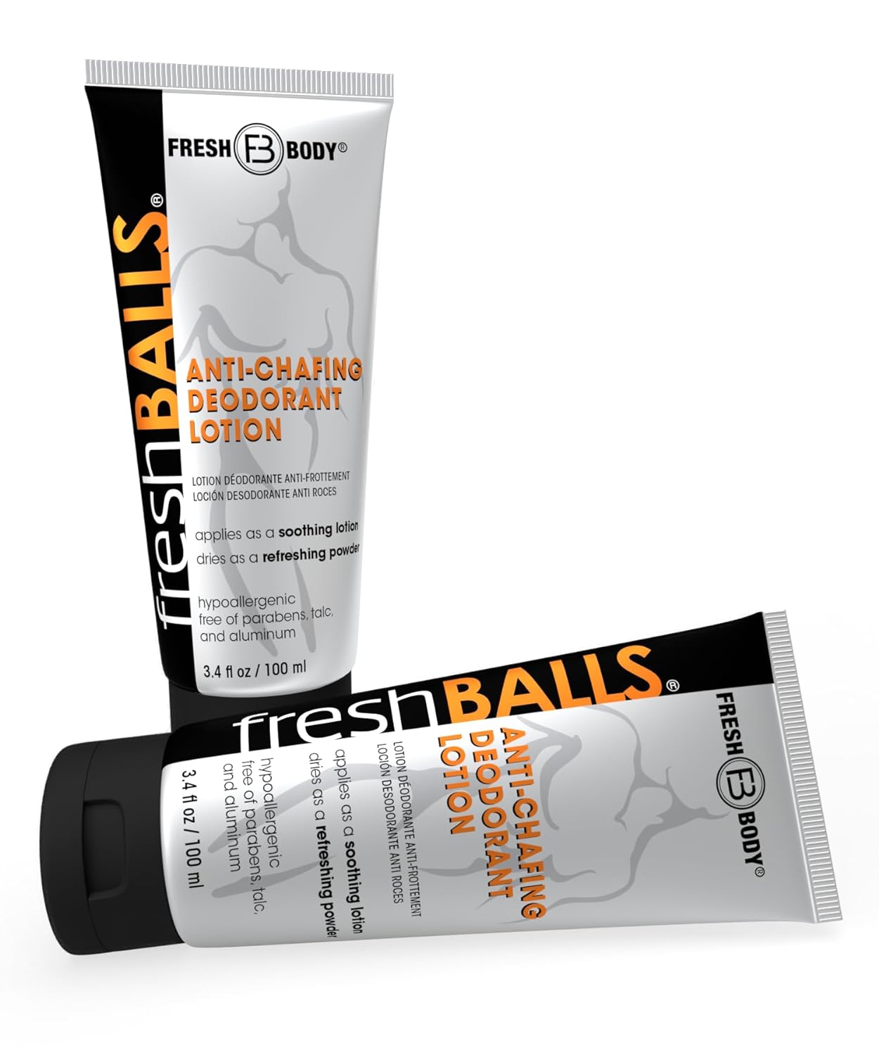 Fresh BALLS Lotion (2 Pack) Anti-Chafing Men's Soothing Cream to Powder Ball Deodorant and Hygiene for Groin Area, 3.4 fl oz
