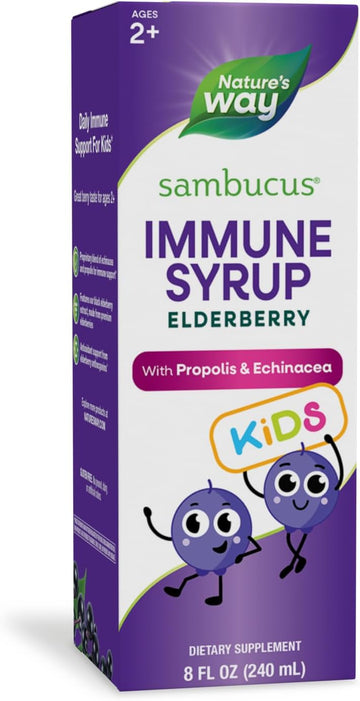 Nature'S Way Sambucus Elderberry Immune Syrup For Kids Ages 2+, With Echinacea & Propolis, Daily Immune Support*, Vegetarian, Berry Flavored, 8 Fl Oz (Packaging May Vary)