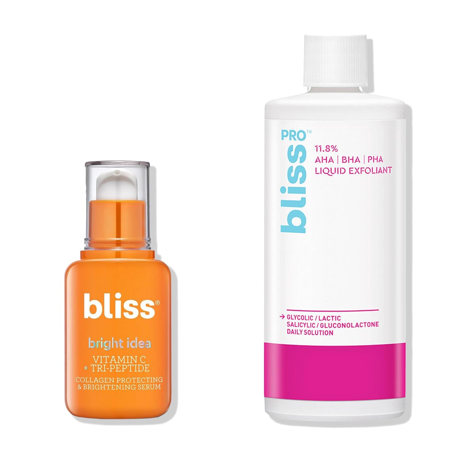 Bliss Bright Idea Vitamin C Serum + Blisspro Liquid Exfoliant Duo: Anti-Aging Skincare, Reduce Fine Lines, Boost Elasticity - Clean - Vegan & Cruelty-Free