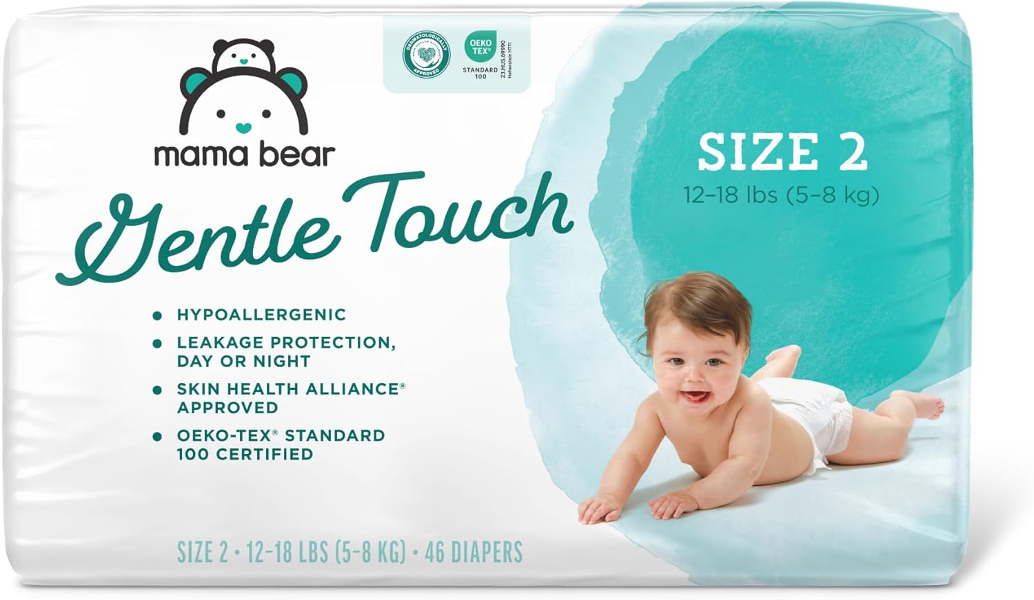 Amazon Brand - Mama Bear Gentle Touch Diapers, Hypoallergenic, Size 2, 46 Count, White