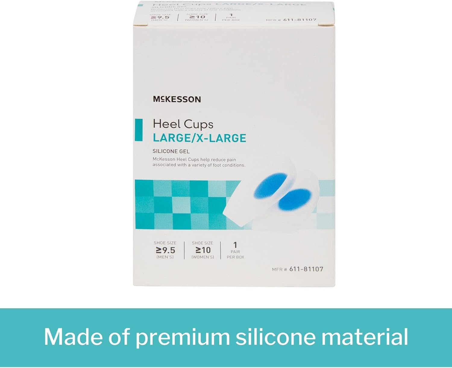 McKesson Heel Cups - Silicone Gel, U-Shaped, Supportive - Blue and Transparent, Large/XL, 1 Count