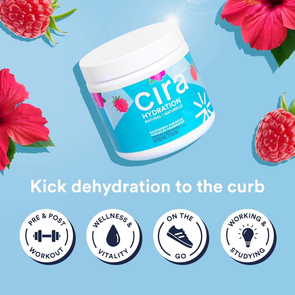 Cira Hydration Powder (45 Servings) - Natural Electrolyte Powder & Drink Mix, Naturally Flavored & Sweetened With Stevia & Himalayan Salt - Raspberry Hibiscus : Health & Household